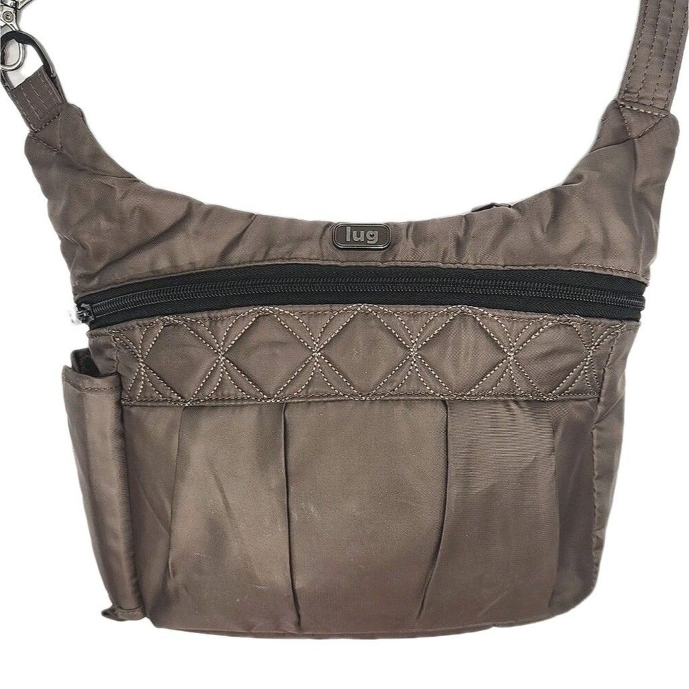 LUG Swing Purse Crossbody Shoulder Bag Brown Pocket Adjustable Nylon Medium 8x10